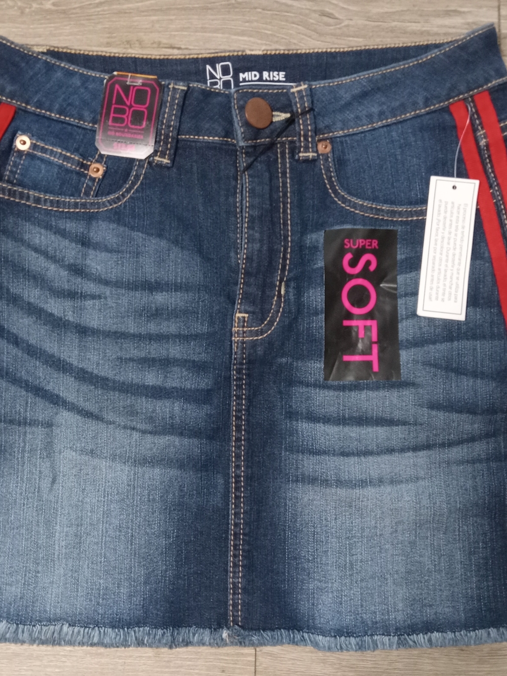 NOBO Dark Blue Denim Skirt with Red Side Trim